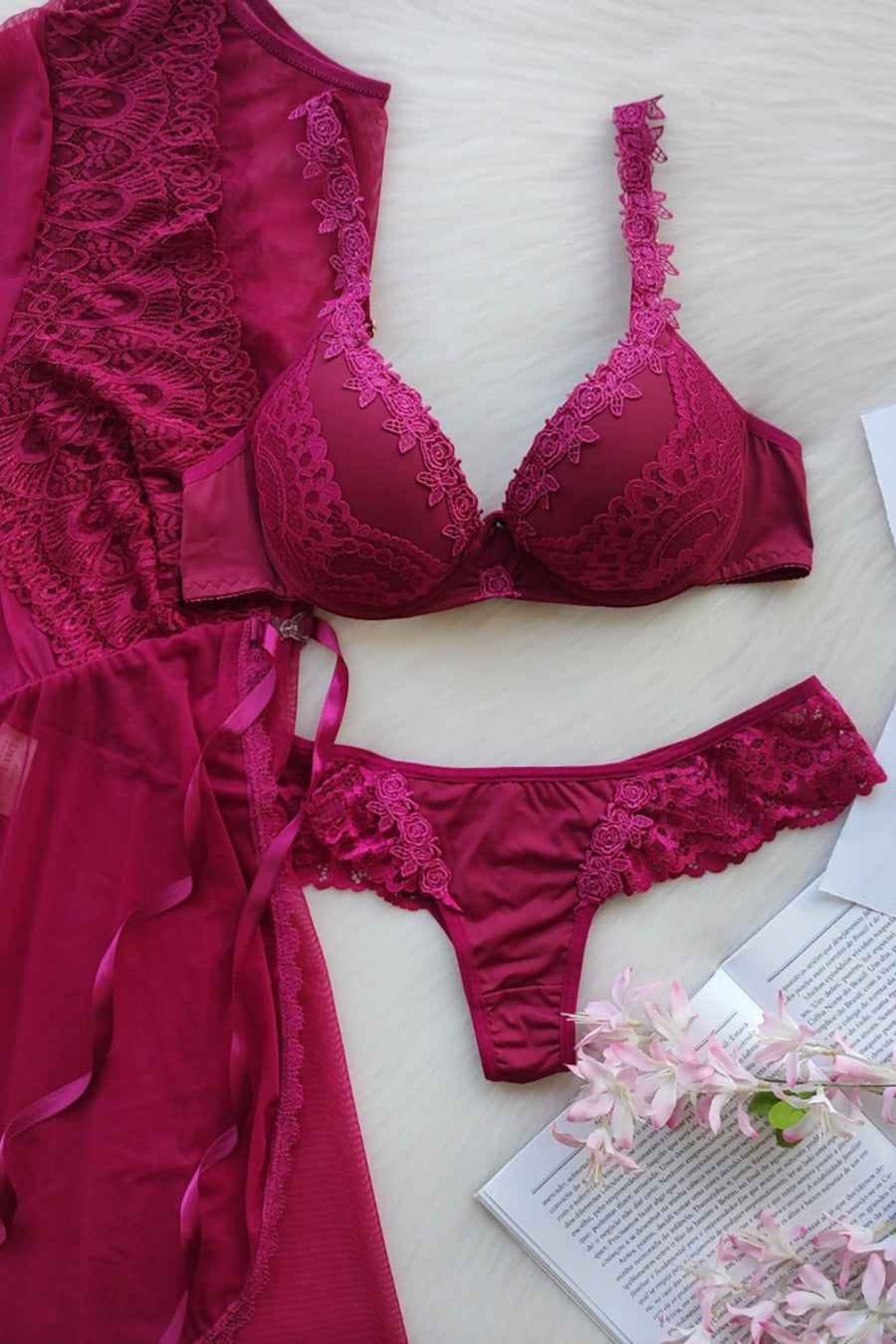 Blush Embrace Set – Conjunto de Lingerie Feminina em Microfibra com Renda | Primiss