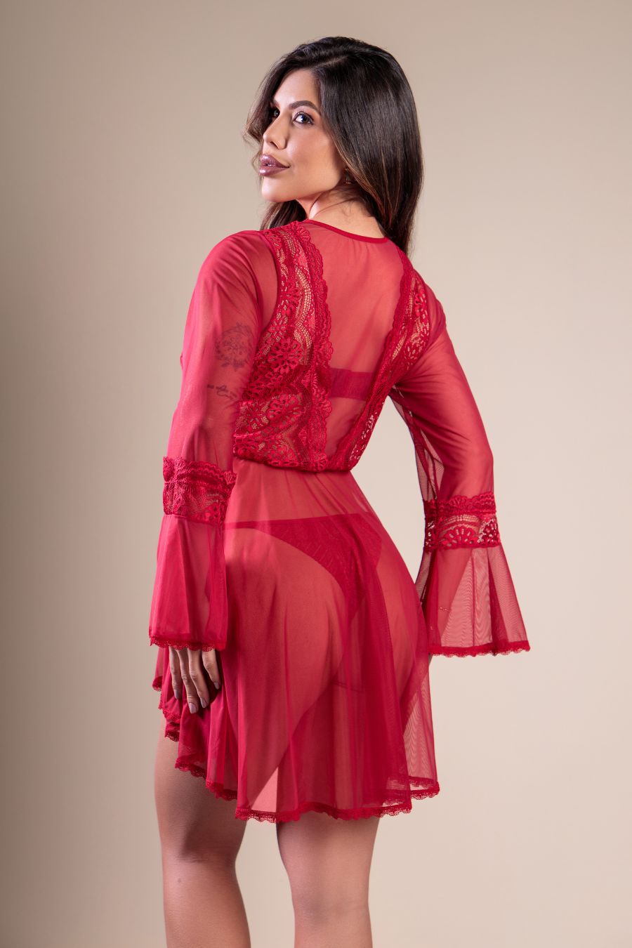 Celestial Veil Robe – Robe Feminino em Tule Transparente com Renda Elegante | Primiss