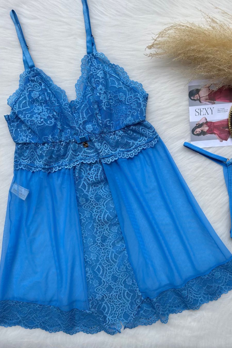 Moonlit Desire Chemise – Camisola Feminina em Tule e Renda com Calcinha Fio | Primiss